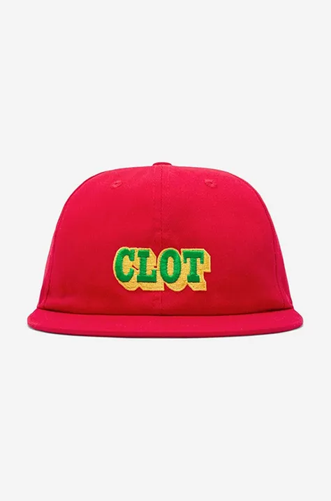 Памучна шапка с козирка CLOT в червено с принт