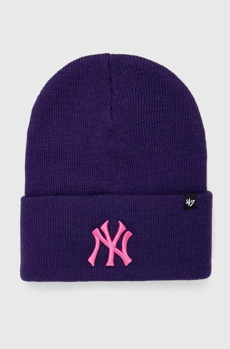 Čiapka 47 brand MLB New York Yankees fialová farba, z hrubej pleteniny