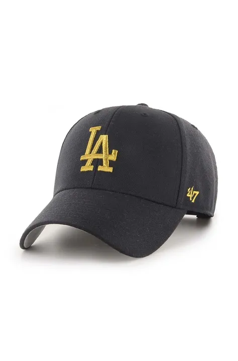 47brand czapka z daszkiem z domieszką wełny MLB Los Angeles Dodgers kolor czarny z aplikacją