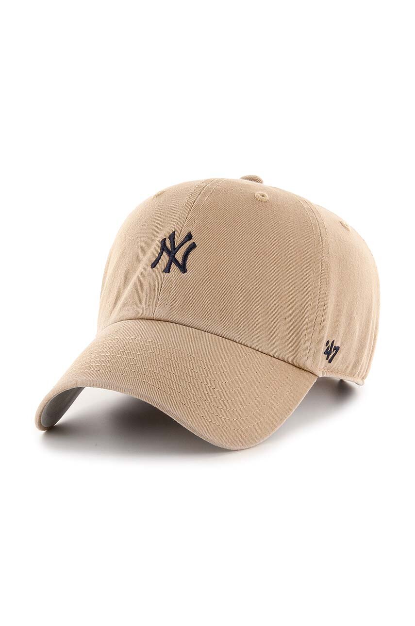 Бавовняна бейсболка 47 brand MLB New York Yankees колір бежевий з аплікацією