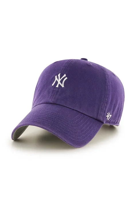 Бавовняна бейсболка 47brand MLB New York Yankees колір фіолетовий з аплікацією