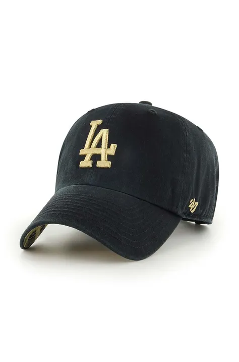 Бавовняна бейсболка 47 brand MLB Los Angeles Dodgers колір чорний з аплікацією