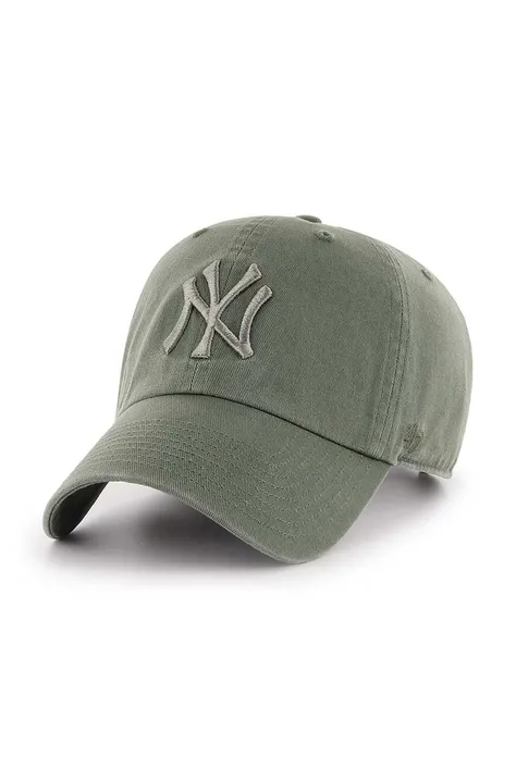 Бавовняна бейсболка 47brand MLB New York Yankees колір зелений з аплікацією