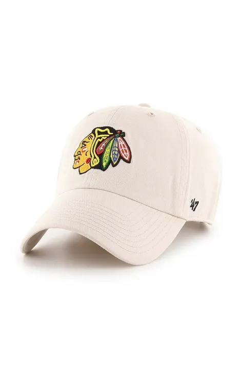 47brand czapka z daszkiem bawełniana NHL Chicago Blackhawks kolor beżowy z aplikacją