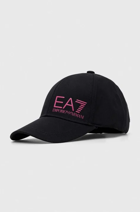 Pamučna kapa sa šiltom EA7 Emporio Armani boja: crna, s tiskom