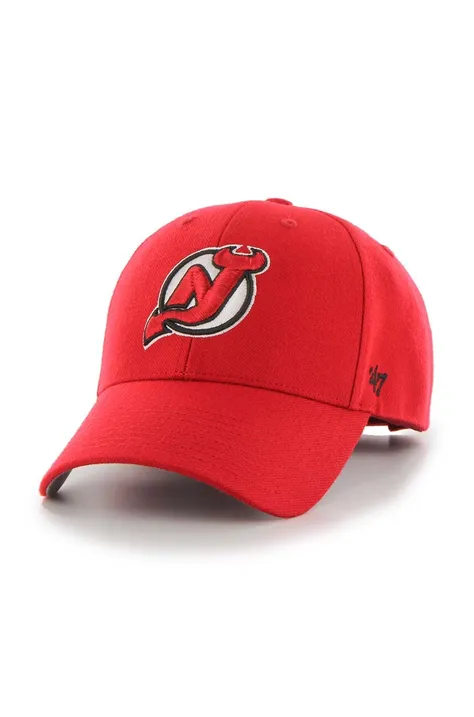Шапка с козирка с вълна 47brand NHL New Jersey Devils в червено с апликация H-MVP11WBV-RD