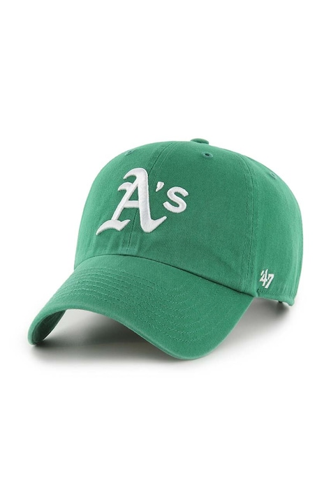 Памучна шапка с козирка 47 brand MLB Oakland Athletics в зелено с апликация B-NLRGW18GWS-KYA