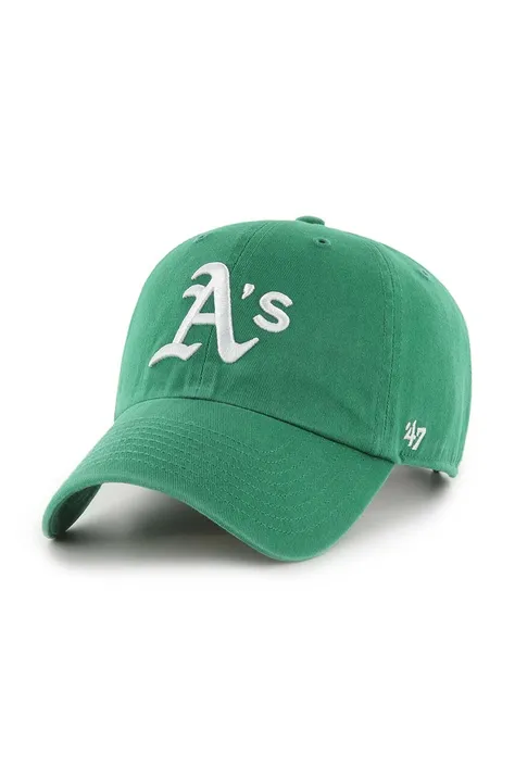 Хлопковая кепка 47 brand MLB Oakland Athletics цвет зелёный с аппликацией B-NLRGW18GWS-KYA