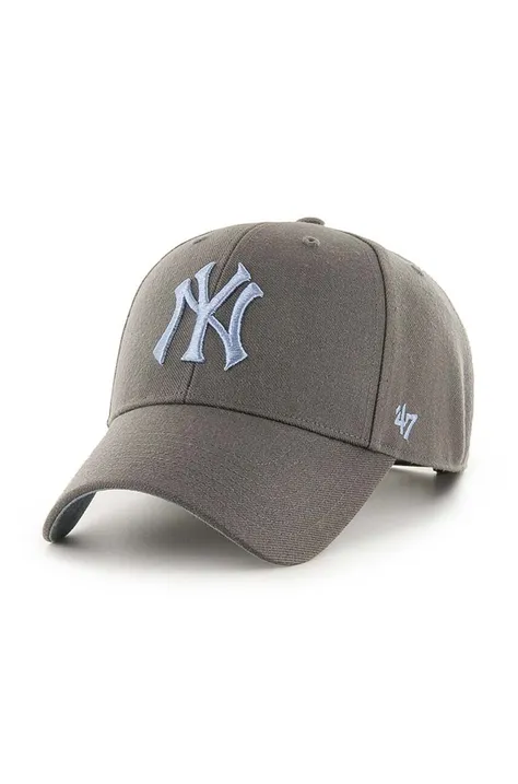47 brand șapcă de baseball din bumbac MLB New York Yankees culoarea gri, cu imprimeu, BCPTN-SUMVP17WBP-GH01