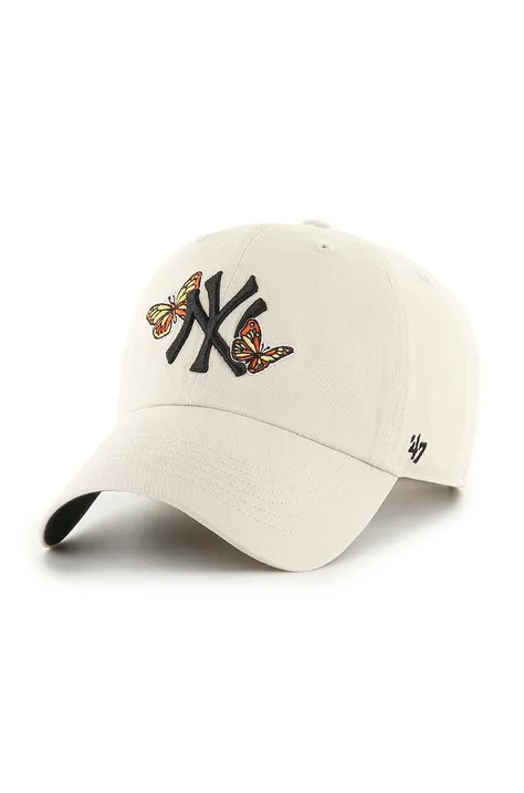 Бавовняна бейсболка 47 brand MLB New York Yankees колір бежевий з аплікацією B-ICACL17GWS-BN