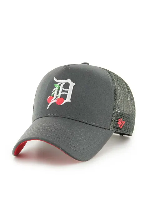 Памучна шапка с козирка 47 brand MLB Detroit Tigers в сиво с апликация B-ICNDT09CTP-CC