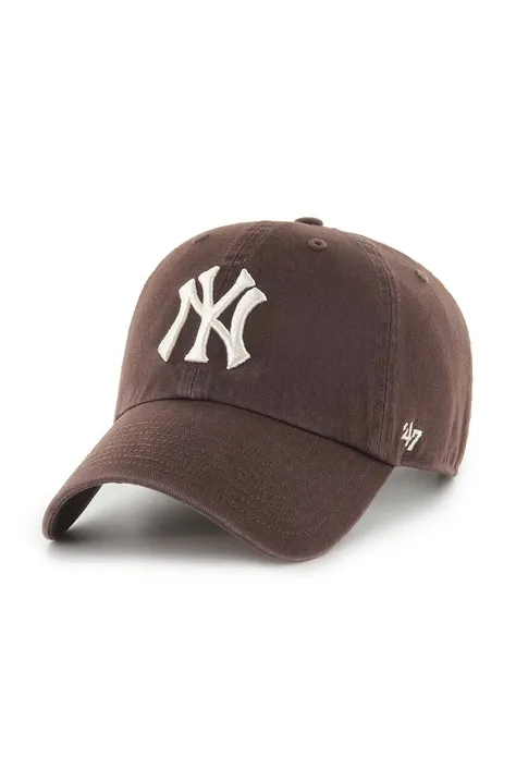 Bavlněná baseballová čepice 47 brand MLB New York Yankees hnědá barva, s aplikací, B-NLRGW17GWS-BWE