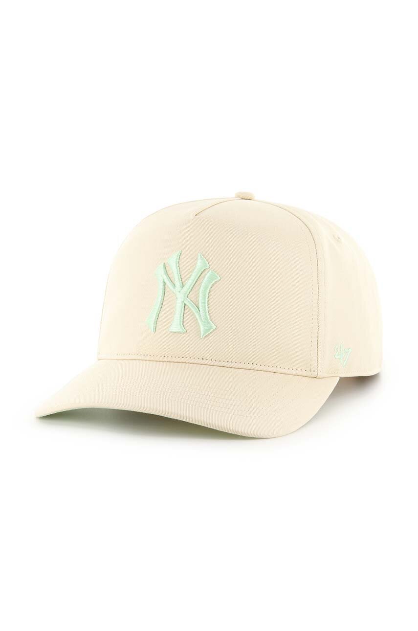 47 brand șapcă de baseball din bumbac MLB New York Yankees culoarea bej, cu imprimeu, BCWS-SRSHT17GWP-NT96