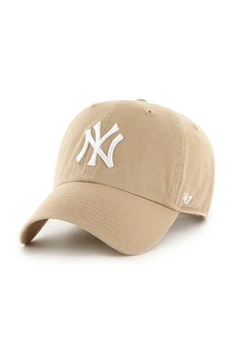 Хлопковая кепка 47 brand MLB New York Yankees цвет бежевый с аппликацией B-NLRGW17GWS-KHD