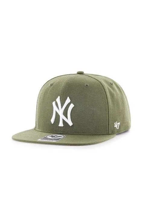 Вовняна кепка 47 brand MLB New York Yankees колір зелений з аплікацією B-NSHOT17WBP-SWA