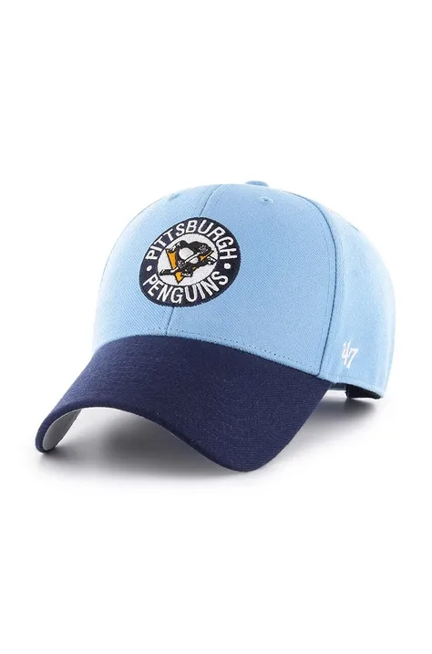 47 brand czapka z daszkiem z domieszką wełny NHL Pittsburgh Penguins kolor niebieski z aplikacją HVIN-MVPTT15WBV-CO68