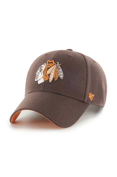 Čepice s vlněnou směsí 47 brand NHL Chicago Blackhawks hnědá barva, s aplikací, HVIN-SUMVP04WBP-BW94