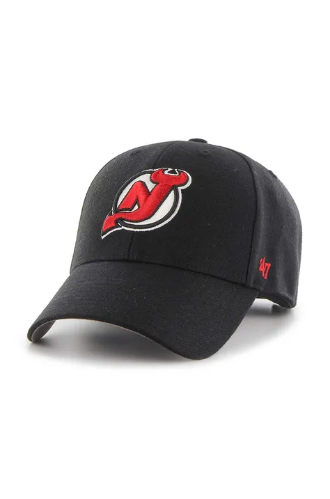 Бавовняна бейсболка 47 brand NHL New Jersey Devils колір чорний з аплікацією H-MVP11WBV-BK