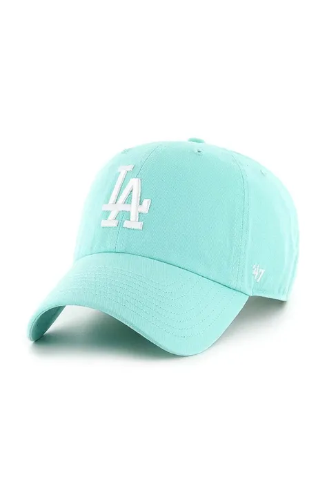 Бавовняна бейсболка 47 brand MLB Los Angeles Dodgers колір зелений з аплікацією B-NLRGW12GWS-TFA