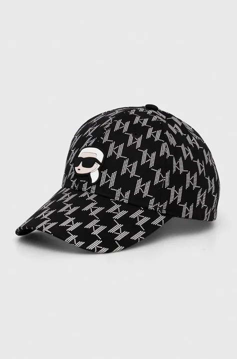 Памучна шапка с козирка Karl Lagerfeld в черно с десен 245W3404