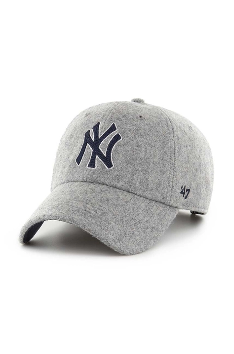 Šiltovka s prímesou vlny 47 brand MLB New York Yankees šedá farba, s nášivkou, B-CHSCU17WIS-GY