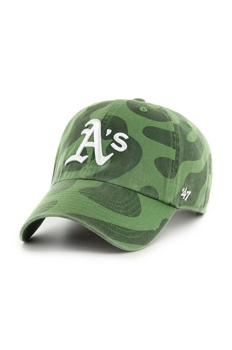 Bavlněná baseballová čepice 47 brand MLB Oakland Athletics zelená barva, B-FRFMC18GWS-FF