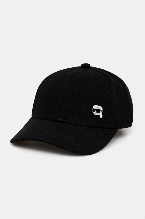Шерстяная кепка Karl Lagerfeld цвет чёрный с аппликацией 246W3402