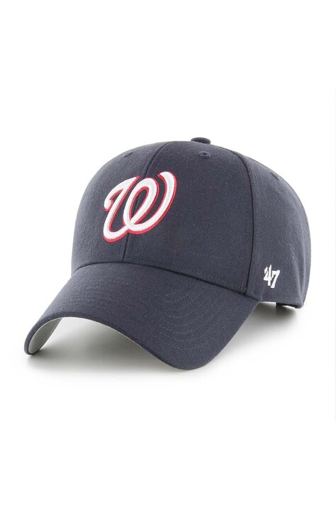 Памучна шапка с козирка 47 brand MLB Washington Nationals в тъмносиньо с апликация B-MVP15WBV-NYE