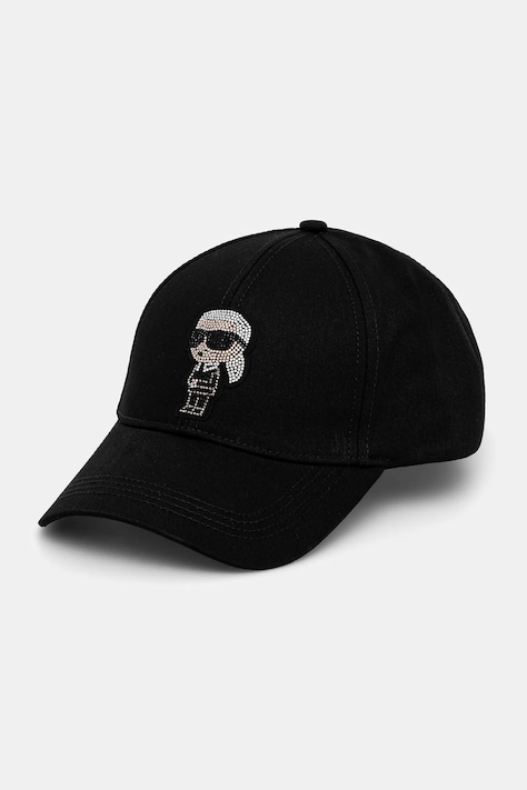 Хлопковая кепка Karl Lagerfeld цвет чёрный с аппликацией A2W33062