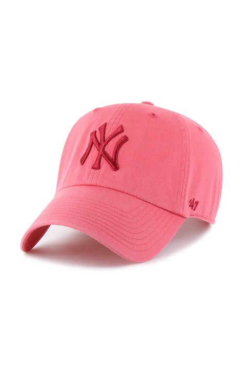 Бавовняна бейсболка 47 brand MLB New York Yankees колір червоний однотонна B-RGW17GWS-Z0