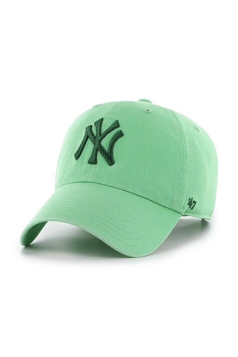 Бавовняна бейсболка 47 brand MLB New York Yankees колір зелений однотонна B-RGW17GWS-A8