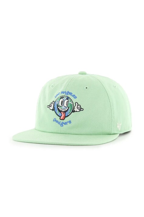 Хлопковая кепка 47 brand MLB LA Dodgers цвет зелёный с аппликацией B-GLOBE12CNP-HK