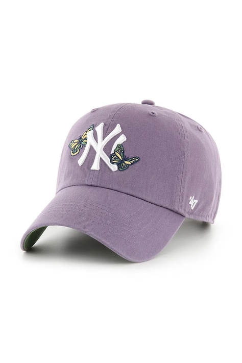 Бавовняна бейсболка 47 brand MLB New York Yankees колір фіолетовий однотонна B-ICACL17GWS-II