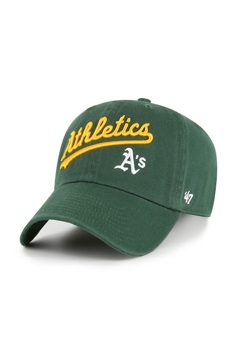 Хлопковая кепка 47 brand MLB Athletics цвет зелёный однотонная B-RGWSC18GWS-DGC
