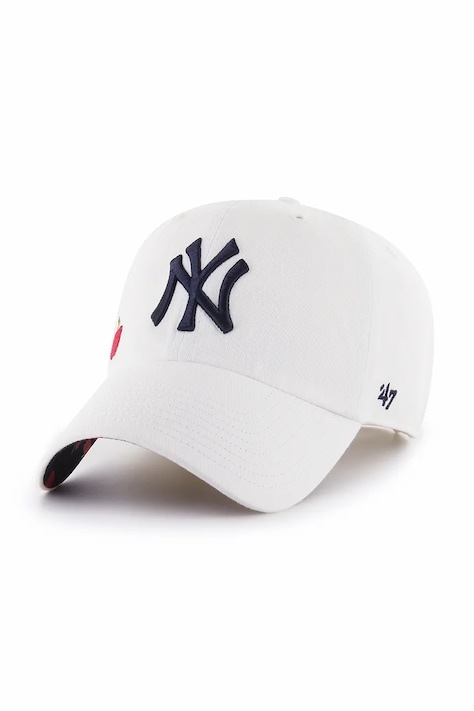 47 brand șapcă de baseball din bumbac MLB New York Yankees culoarea alb, cu imprimeu, B-CICON17GWS-WH