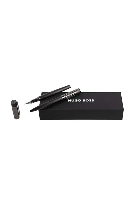 Komplet kemičnega svinčnika in nalivnega peresa BOSS Set Gear Ribs Black