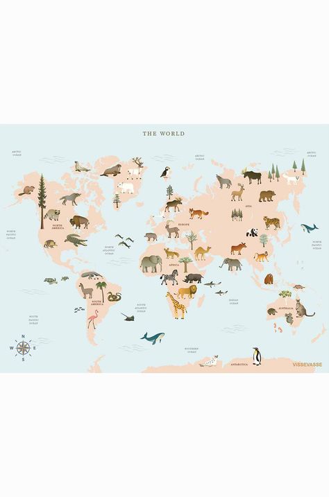 Vissevasse Постер World Map Animal 50x70 cm