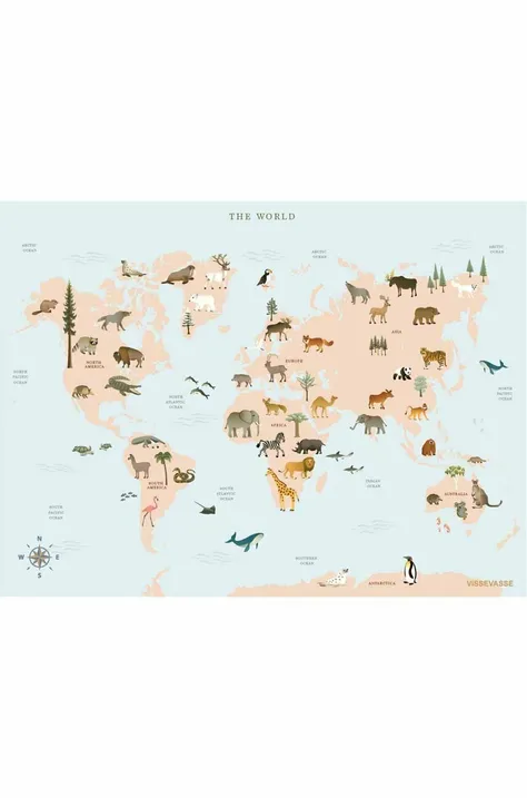 Плакат Vissevasse World Map Animal 30 x 40 cm