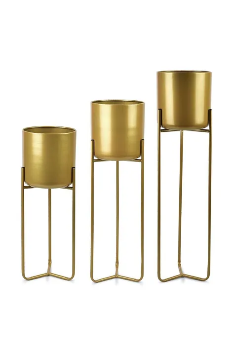 Komplet cvetličnih lončkov s stojalom Affek Design Swen Gold 3-pack