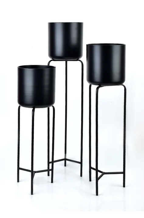 Komplet cvetličnih loncev s stojali Affek Design Swen Black 3-pack
