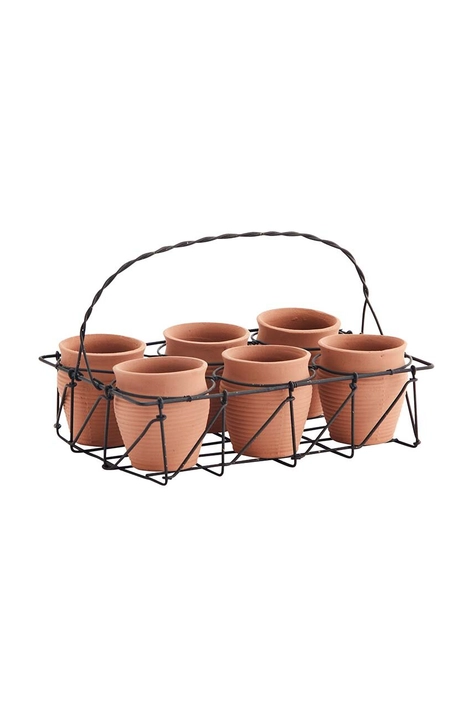 Madam Stoltz zestaw doniczek z koszem Terracotta 6-pack