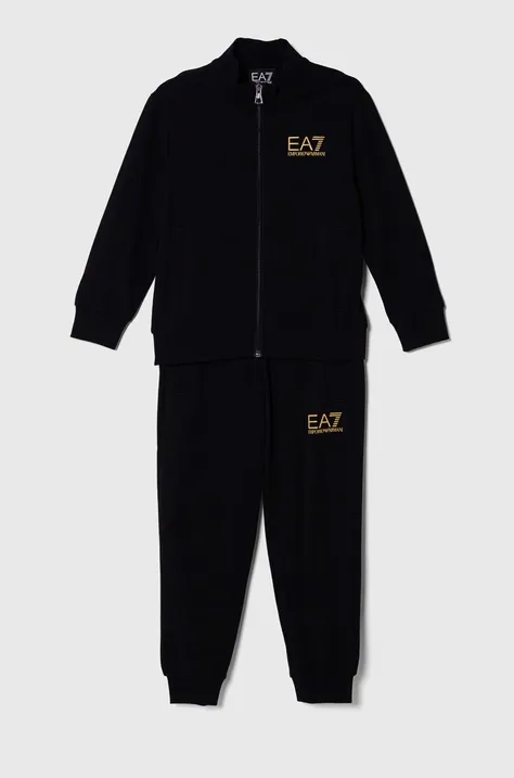 Παιδική βαμβακερή αθλητική φόρμα EA7 Emporio Armani χρώμα: μαύρο