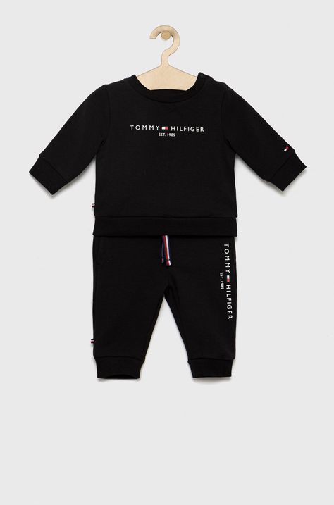 Dětská tepláková souprava Tommy Hilfiger černá barva