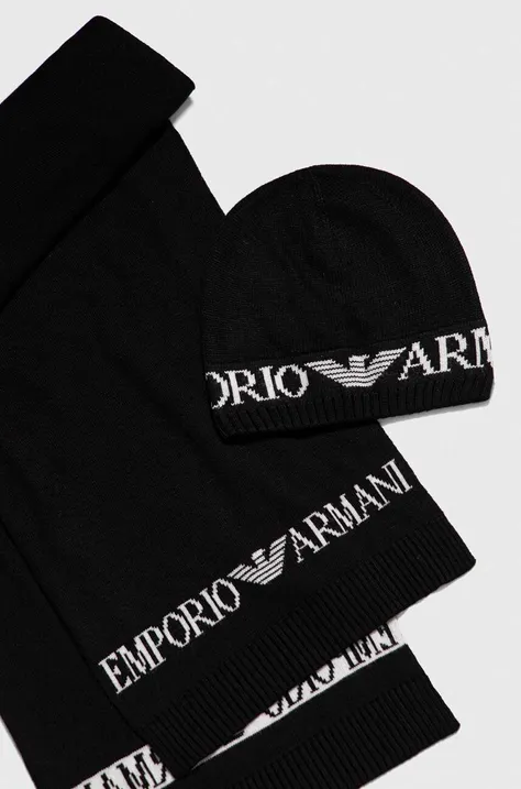 Kapa in šal s primesjo volne Emporio Armani črna barva