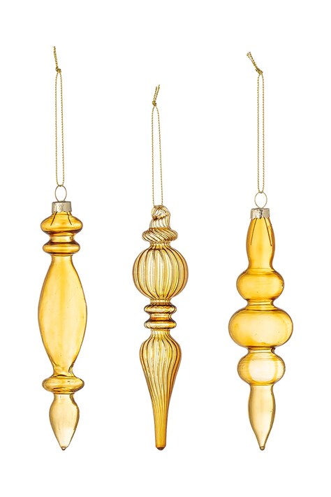 Bloomingville bombka choinkowa 3-pack kolor żółty