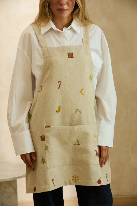 Calma House fartuch kuchenny z lnem świąteczny Joy 70 x 64 cm kolor multicolor