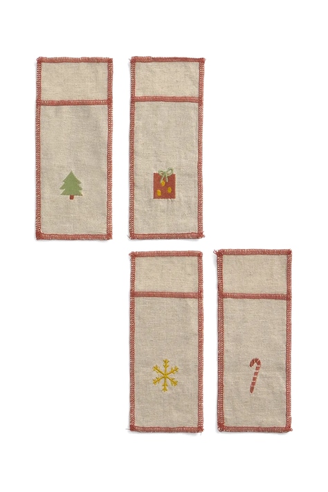 Sada vianočných ľanových obliečok na príbory Calma House Joy 21 x 8 cm 4-pak viac farieb