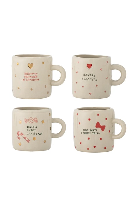 Bloomingville Zestaw kubków świątecznych z kamionki 4-pack Christy 260 ml 82073204