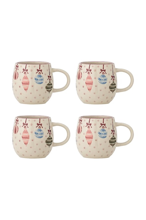 Bloomingville Zestaw kubków świątecznych z kamionki 4-pack Ornamentia 300 ml 82063283