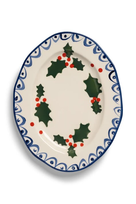&k amsterdam Talerz świąteczny z porcelany Holly L 2193-09
